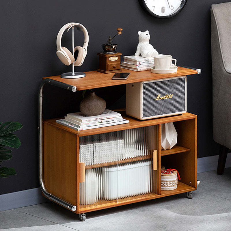 Minimalist Bamboo Glass Metal Movable End Table