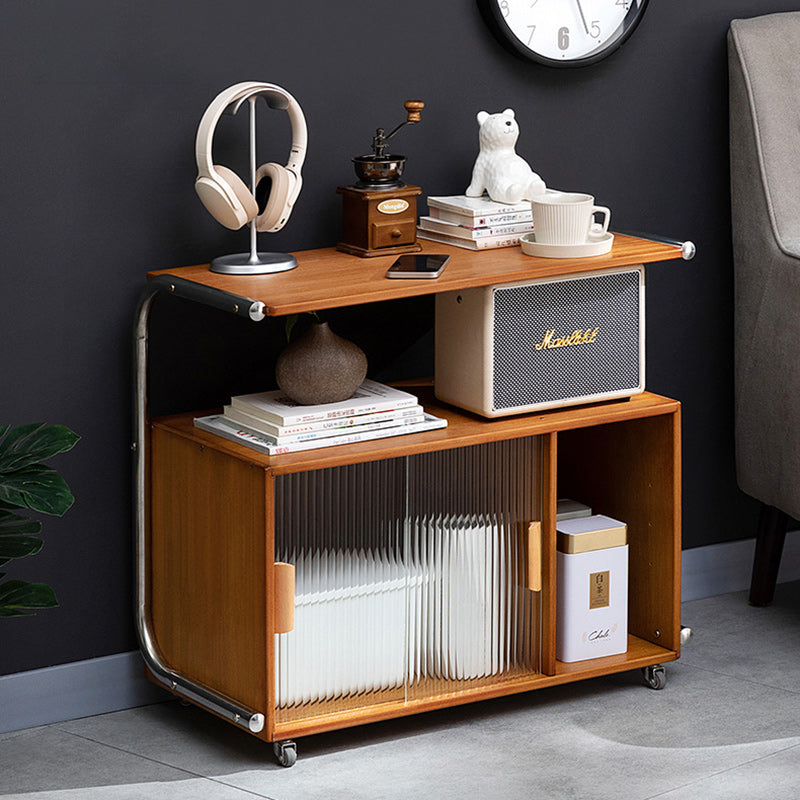 Minimalist Bamboo Glass Metal Movable End Table
