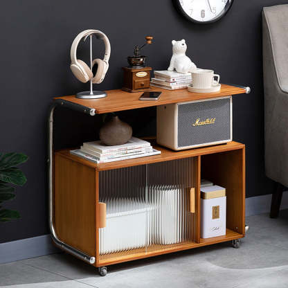 Minimalist Bamboo Glass Metal Movable End Table