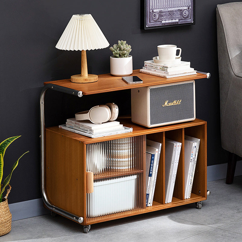Minimalist Bamboo Glass Metal Movable End Table