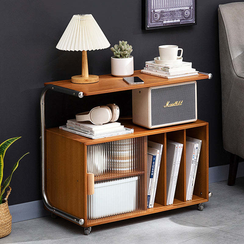 Minimalist Bamboo Glass Metal Movable End Table