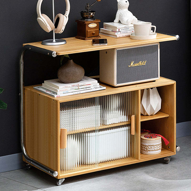 Minimalist Bamboo Glass Metal Movable End Table