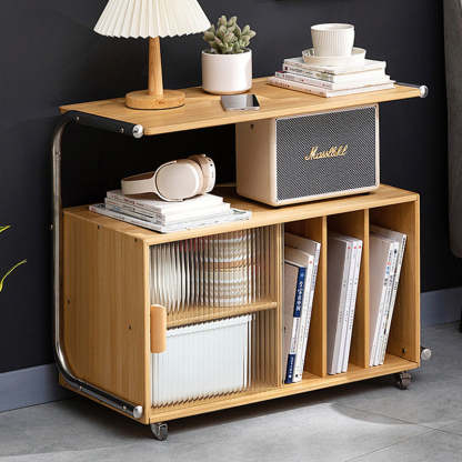 Minimalist Bamboo Glass Metal Movable End Table
