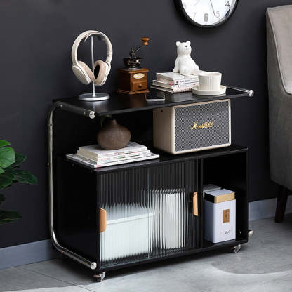 Minimalist Bamboo Glass Metal Movable End Table