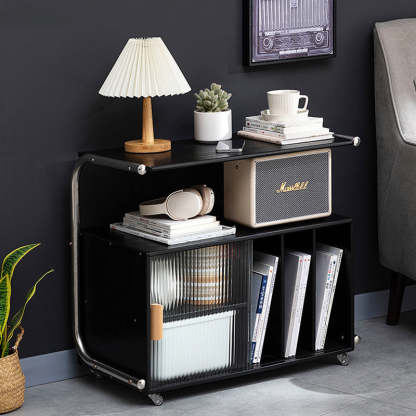 Minimalist Bamboo Glass Metal Movable End Table