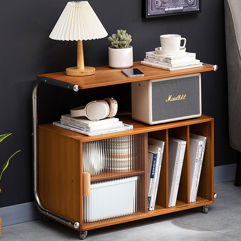 Minimalist Bamboo Glass Metal Movable End Table — C / Teal