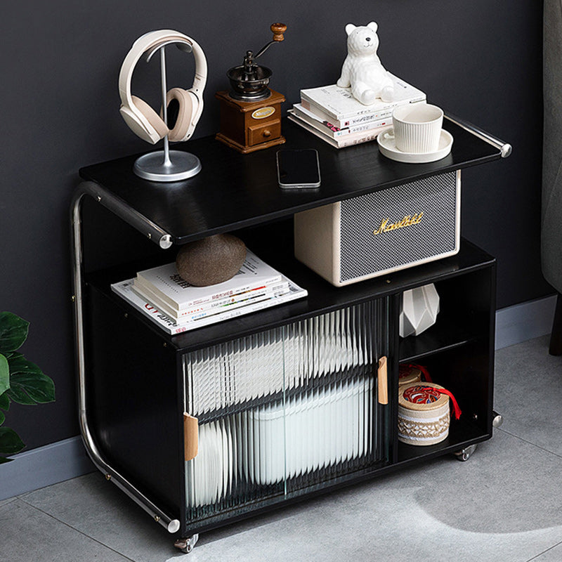 Minimalist Bamboo Glass Metal Movable End Table — A / Wood Color