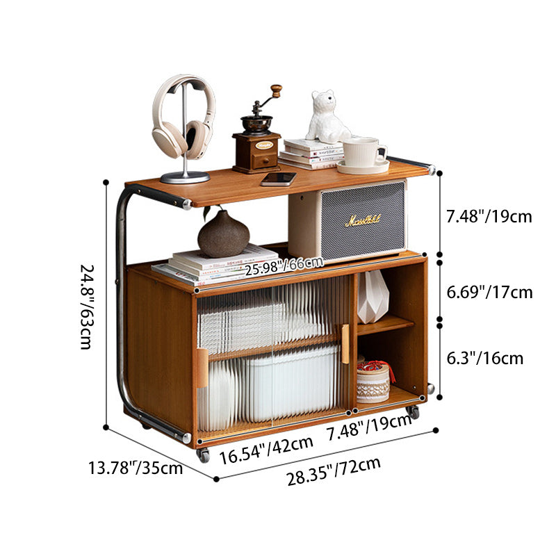 Minimalist Bamboo Glass Metal Movable End Table — B / Black