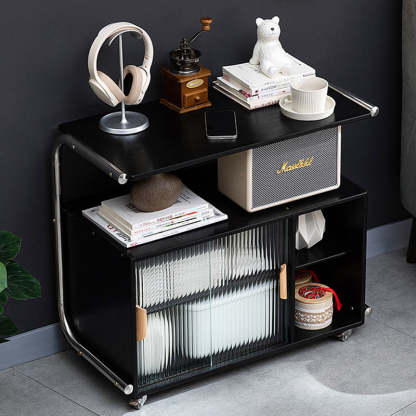 Minimalist Bamboo Glass Metal Movable End Table — A / Wood Color