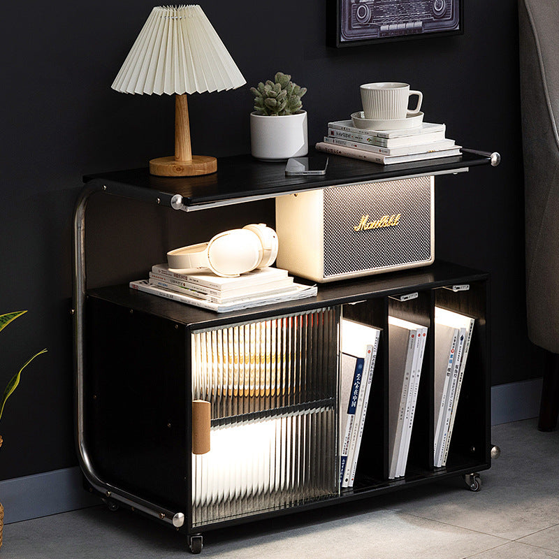 Minimalist Bamboo Glass Metal Movable End Table