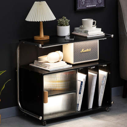 Minimalist Bamboo Glass Metal Movable End Table