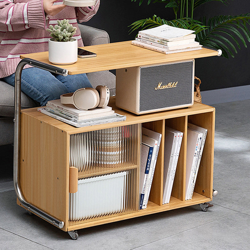 Minimalist Bamboo Glass Metal Movable End Table