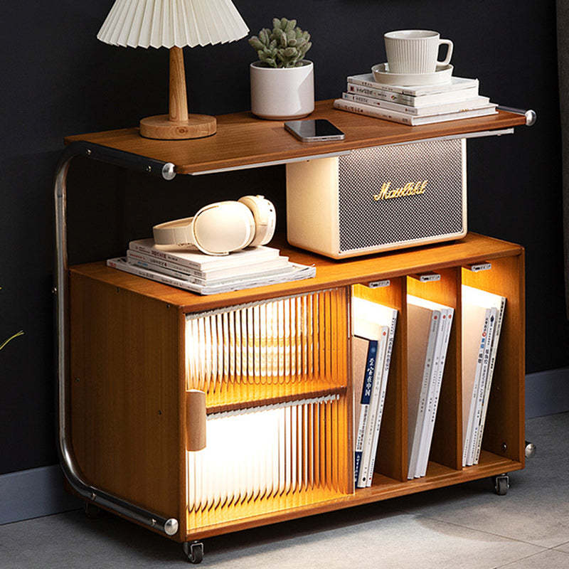 Minimalist Bamboo Glass Metal Movable End Table