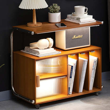 Minimalist Bamboo Glass Metal Movable End Table
