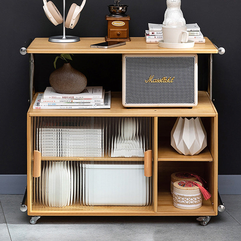 Minimalist Bamboo Glass Metal Movable End Table