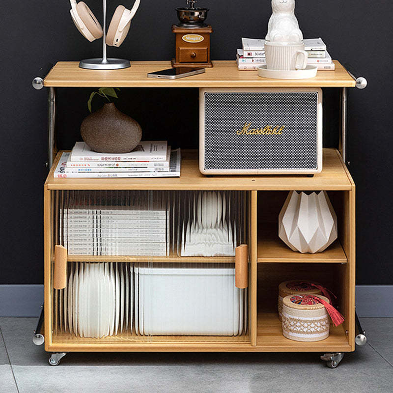 Minimalist Bamboo Glass Metal Movable End Table