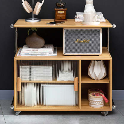 Minimalist Bamboo Glass Metal Movable End Table