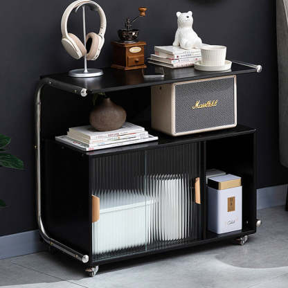 Minimalist Bamboo Glass Metal Movable End Table