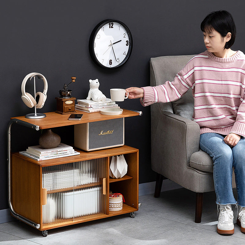 Minimalist Bamboo Glass Metal Movable End Table