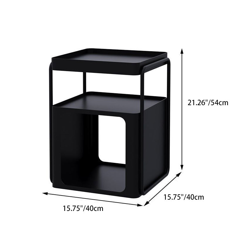 Minimalist Iron Rounded 3-Tier End Table — With Wheel / White