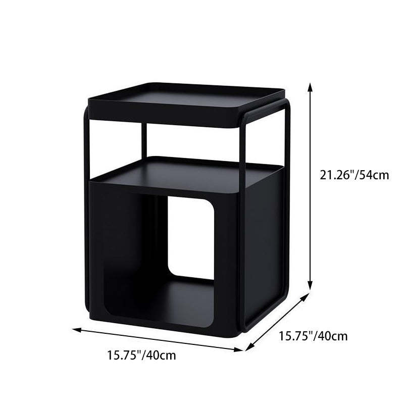 Minimalist Iron Rounded 3-Tier End Table — With Wheel / White