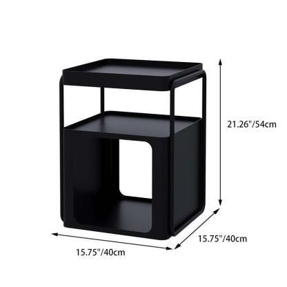 Minimalist Iron Rounded 3-Tier End Table — With Wheel / White