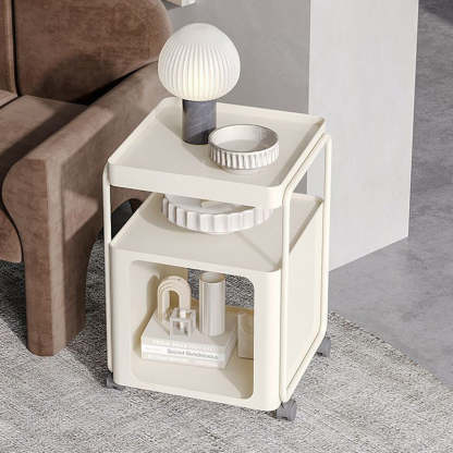 Minimalist Iron Rounded 3-Tier End Table — Without Wheel / White