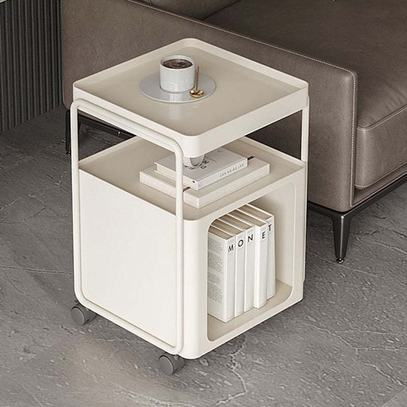Minimalist Iron Rounded 3-Tier End Table — With Wheel / Black