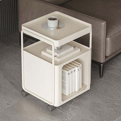 Minimalist Iron Rounded 3-Tier End Table — With Wheel / Black