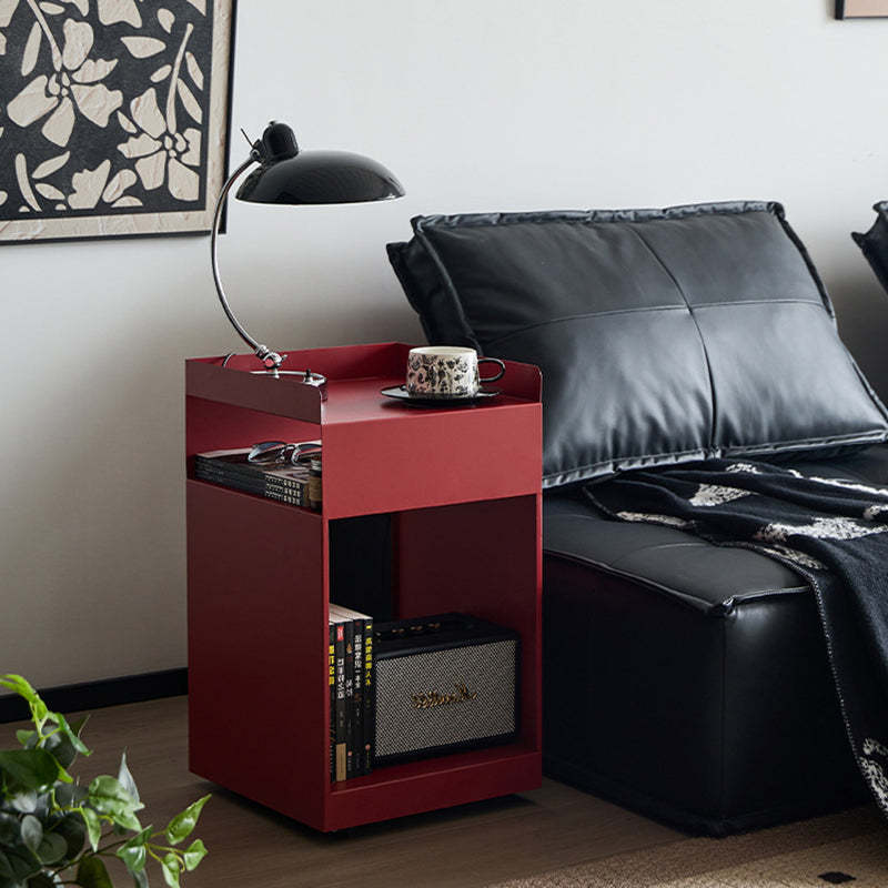 Retro Steel Movable End Table 3-Tier — Red