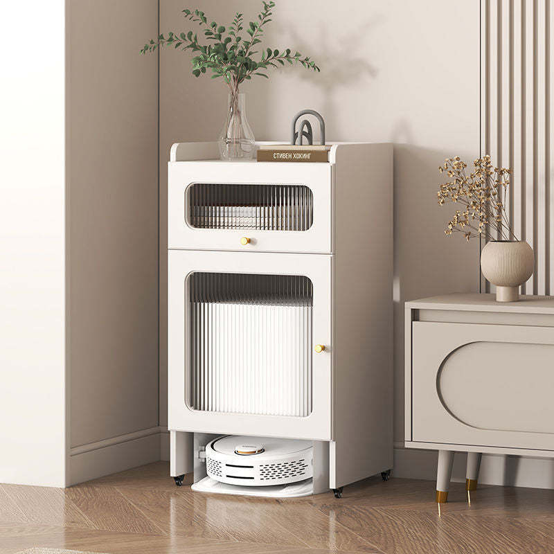 Lighom nordic striped 2-cabinet glass end & side tables — Engineered Wood / With 2 Cabinets / White