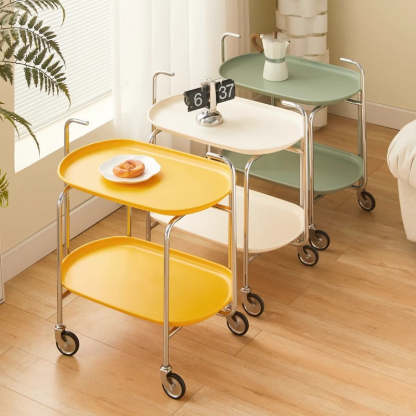 Nordic Steel Oval Movable Side Table 2-Tier — White