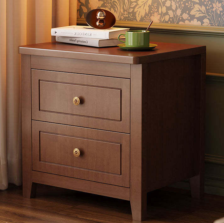 Retro Wood Nightstand 2-Drawer — Walnut Color