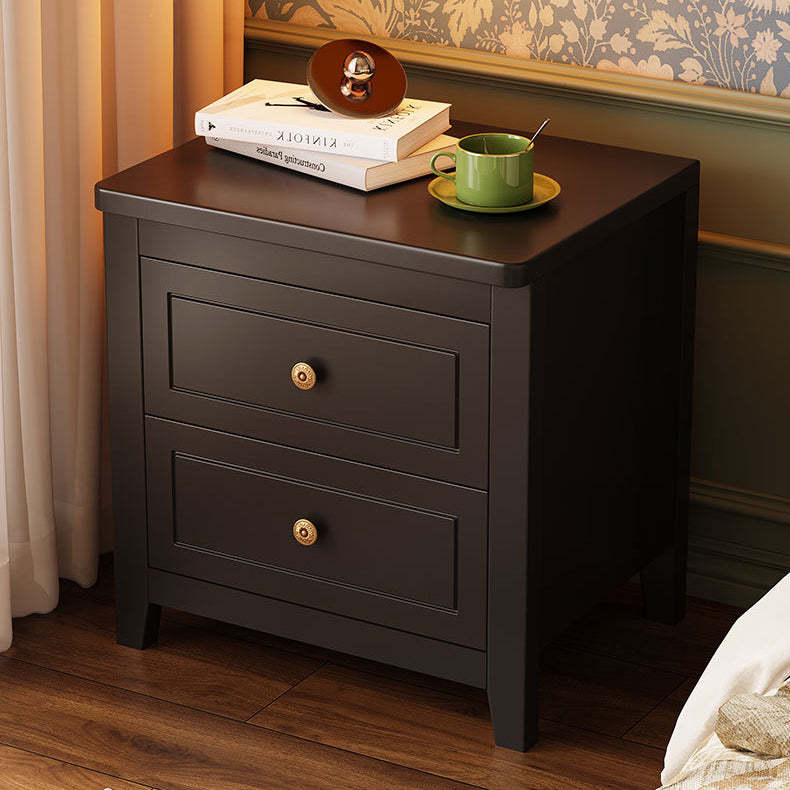 Retro Wood Nightstand 2-Drawer — Black