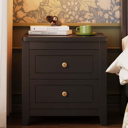 Retro Wood Nightstand 2-Drawer