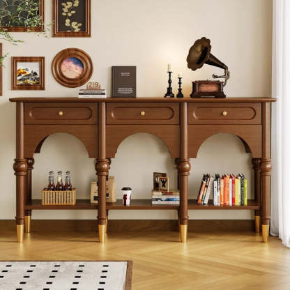 French Wood 3-Drawer 2-Tier Storage — Walnut