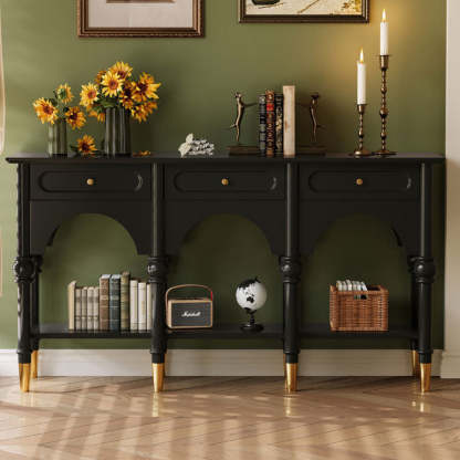 French Wood 3-Drawer 2-Tier Storage — Black