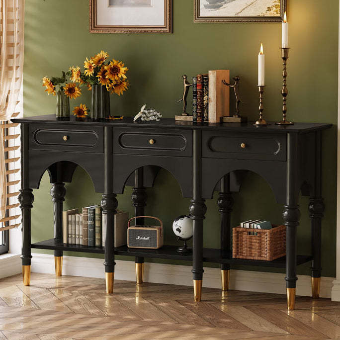 French Wood 3-Drawer 2-Tier Storage — Walnut