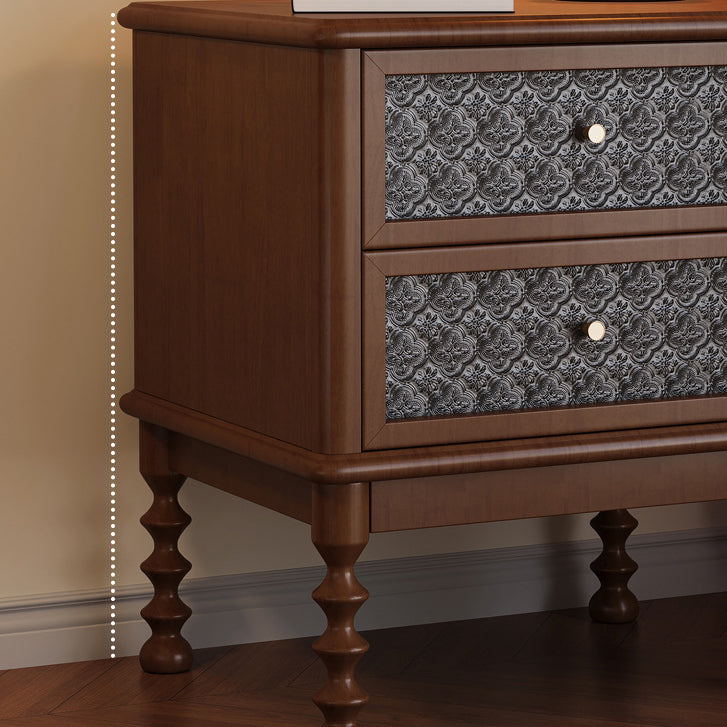 Retro Wood Glass Metal Nightstand 2-Drawer