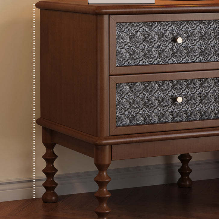 Retro Wood Glass Metal Nightstand 2-Drawer