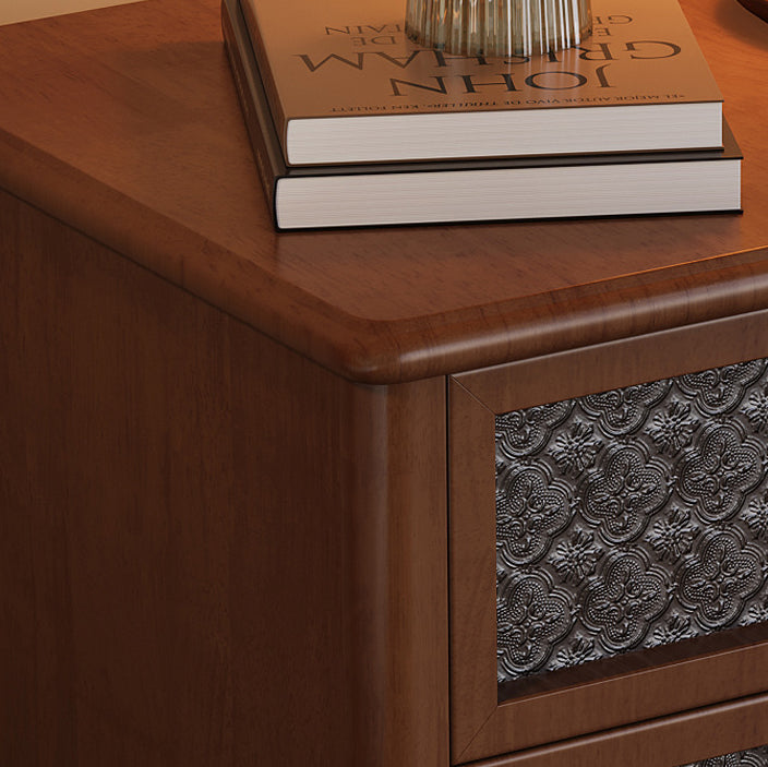 Retro Wood Glass Metal Nightstand 2-Drawer