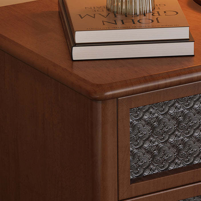 Retro Wood Glass Metal Nightstand 2-Drawer
