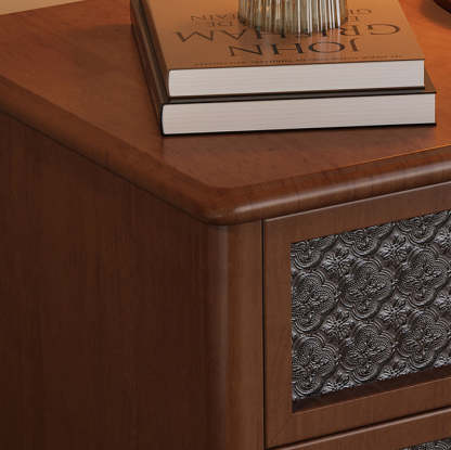 Retro Wood Glass Metal Nightstand 2-Drawer