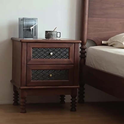 Retro Wood Glass Metal Nightstand 2-Drawer
