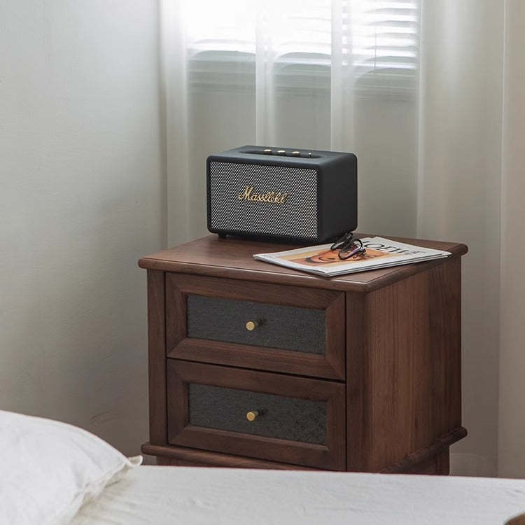 Retro Wood Glass Metal Nightstand 2-Drawer