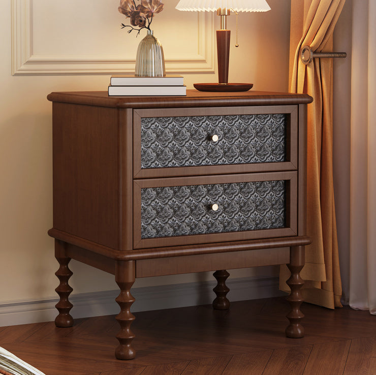Retro Wood Glass Metal Nightstand 2-Drawer