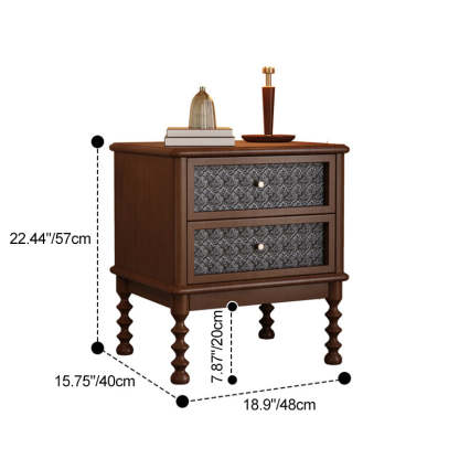 Retro Wood Glass Metal Nightstand 2-Drawer
