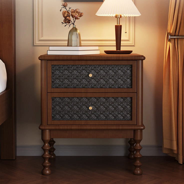 Retro Wood Glass Metal Nightstand 2-Drawer