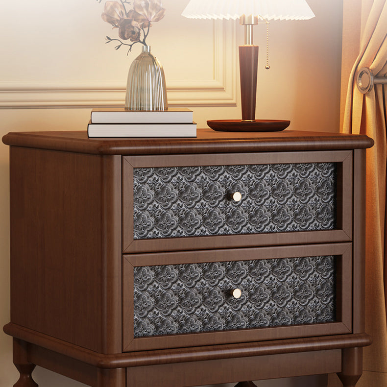 Retro Wood Glass Metal Nightstand 2-Drawer