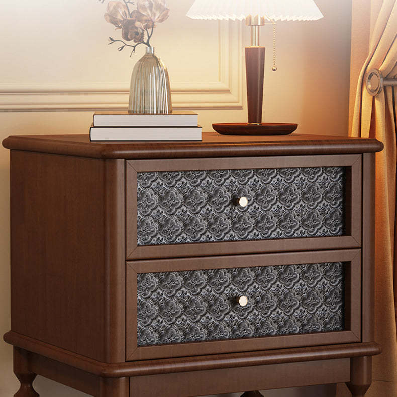 Retro Wood Glass Metal Nightstand 2-Drawer